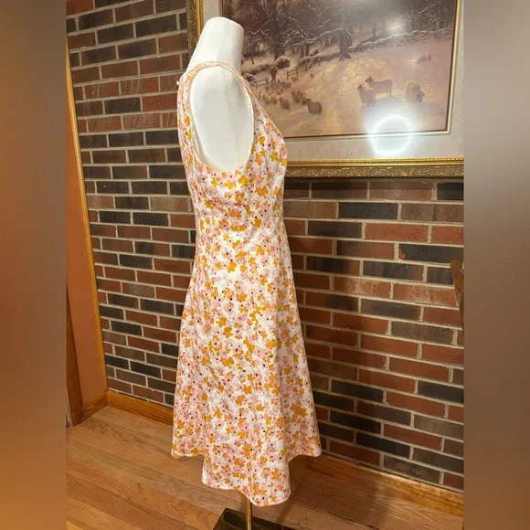 Liz Claiborne Sleeveless A-Line Midi Dress in Orange and Pink - Picture 4 of 15